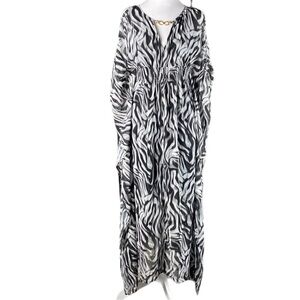 Jennifer Lopez Black & White Zebra Animal Print Cocktail Maxi Long Dress S